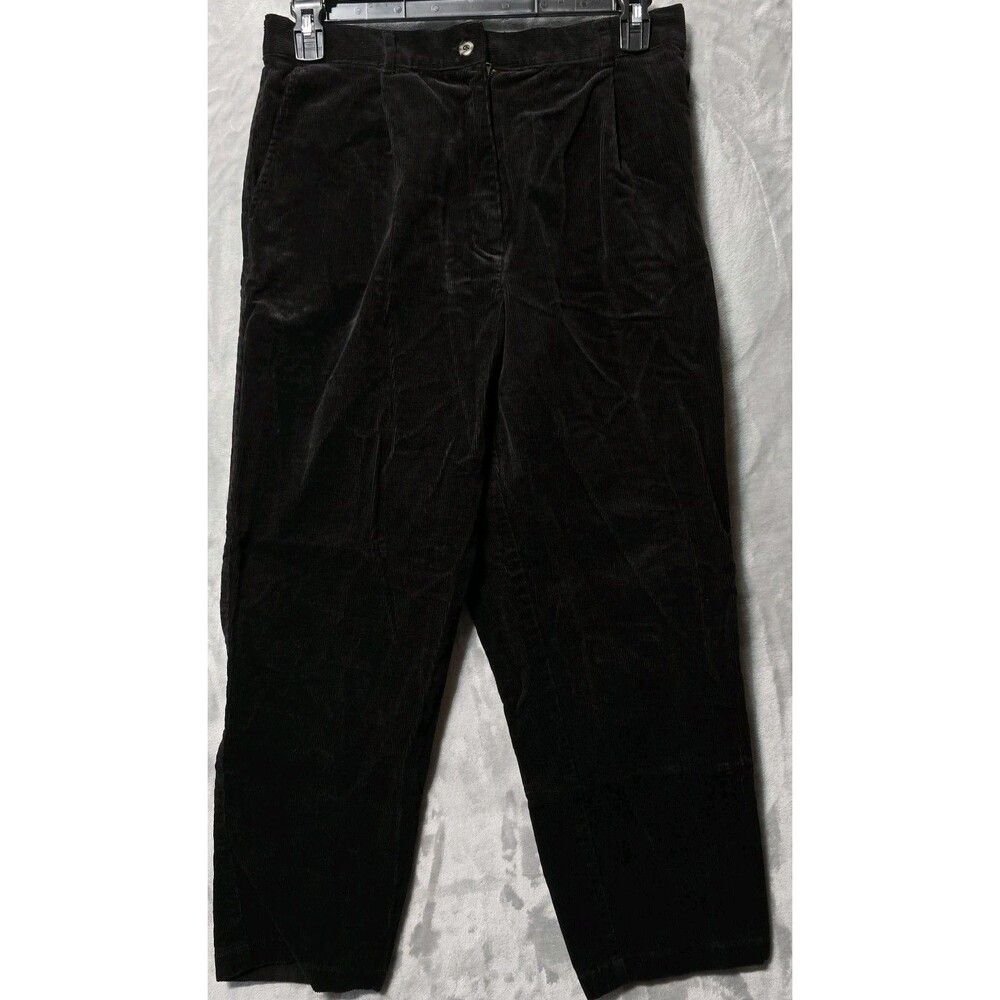LL Bean Corduroy Pants Womens 14P Black Slash Pockets Cowgirl Casual Preppy